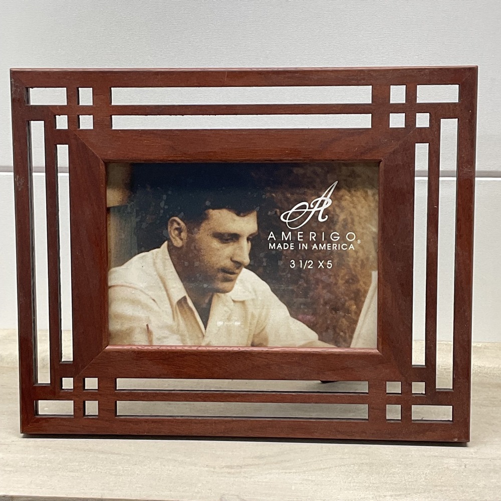 Amerigo Lasercraft Vintage 1992 Mission Style Wood Photo Frame 3.5x5 Made in USA
